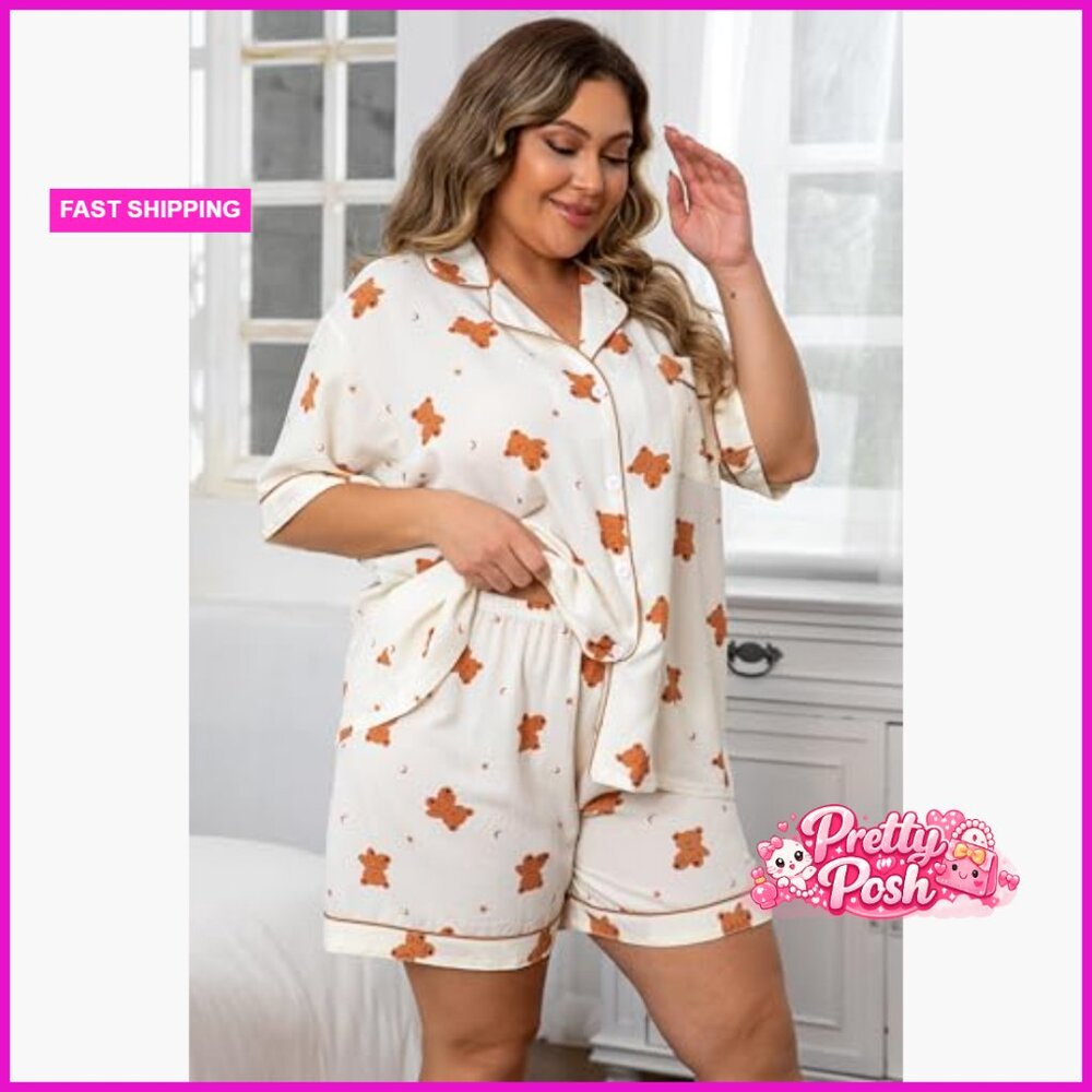 100% Polyester Pajama Set With Button Down Top An… - image 3